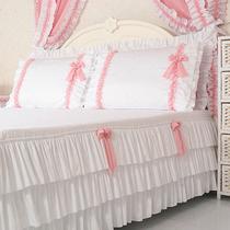 白色活性印花韩式荷叶边斜纹优等品纯色床裙式公主风 床品件套四件套