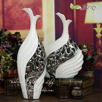 白色高矮组合陶瓷台面花瓶大号田园 花瓶