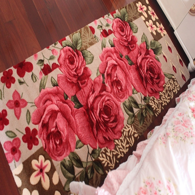 馨采 三朵花豹纹玫瑰花混纺植物花卉长方形机器织造 地毯