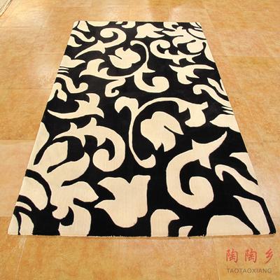 陶陶乡 黑白色（预售）羊毛北欧/宜家植物花卉长方形欧美手工织造 地毯