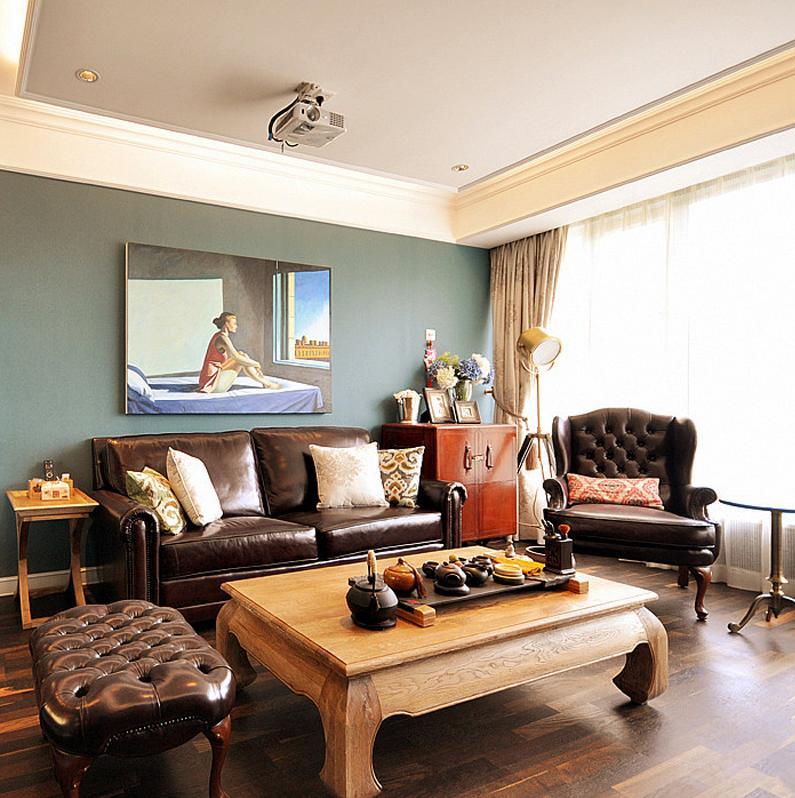 美式风格,10-15万装修,140平米以上装修,三居室装修,客厅,沙发,装饰画,沙发背景墙,蓝色