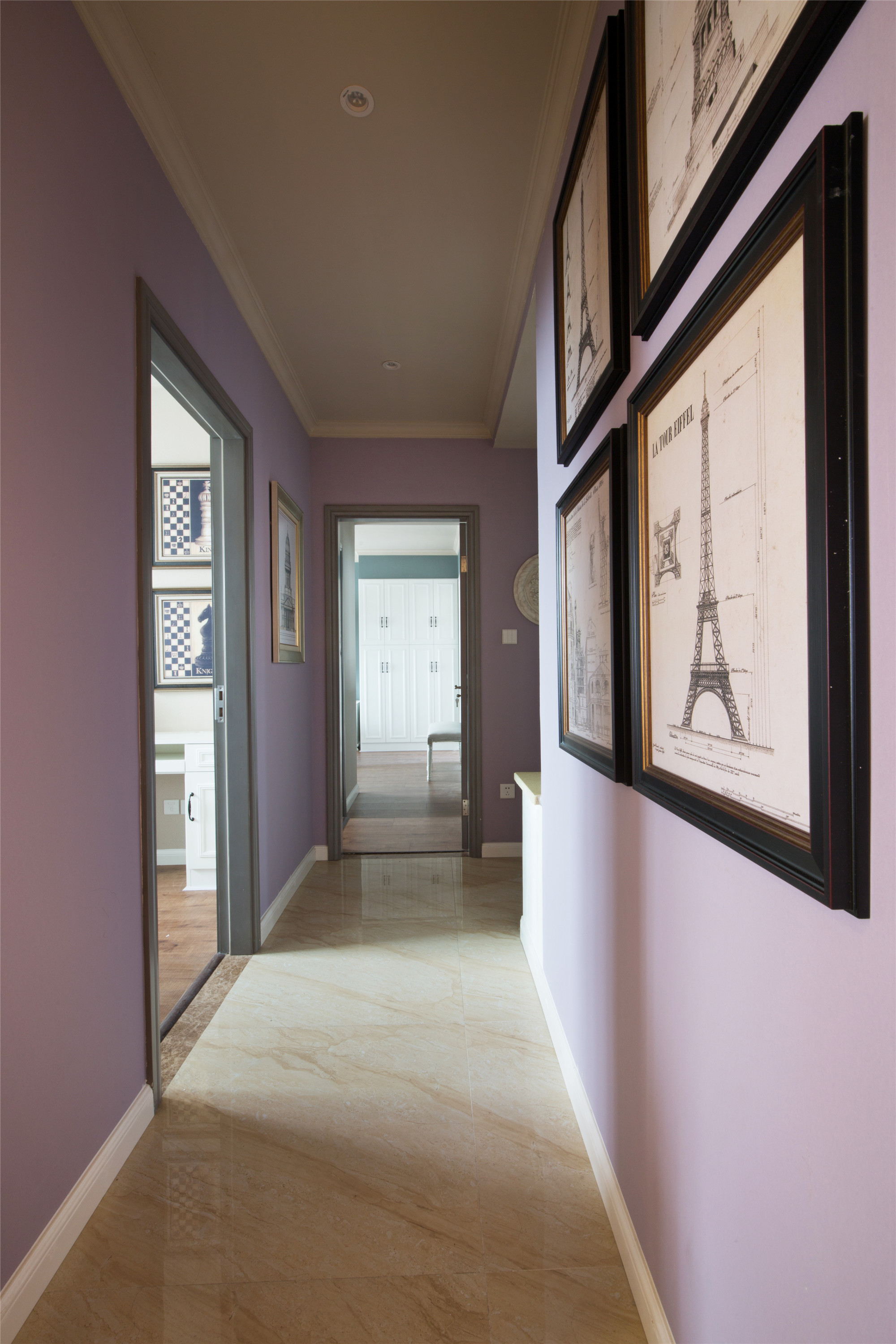 美式风格,三居室装修,20万以上装修,140平米以上装修,门厅,走廊,紫色