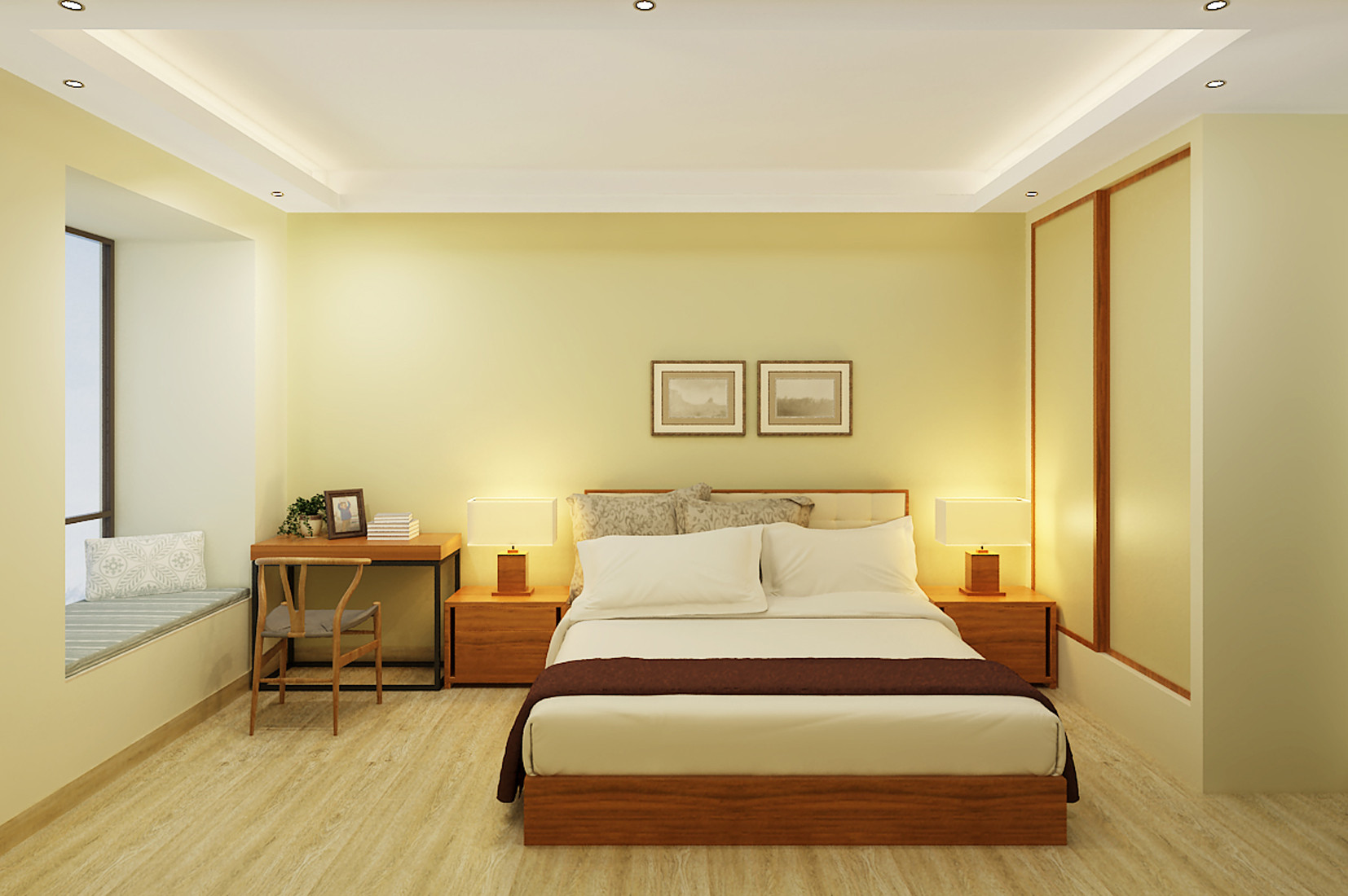 中式风格,15-20万装修,四房装修,140平米以上装修,卧室,卧室背景墙,黄色