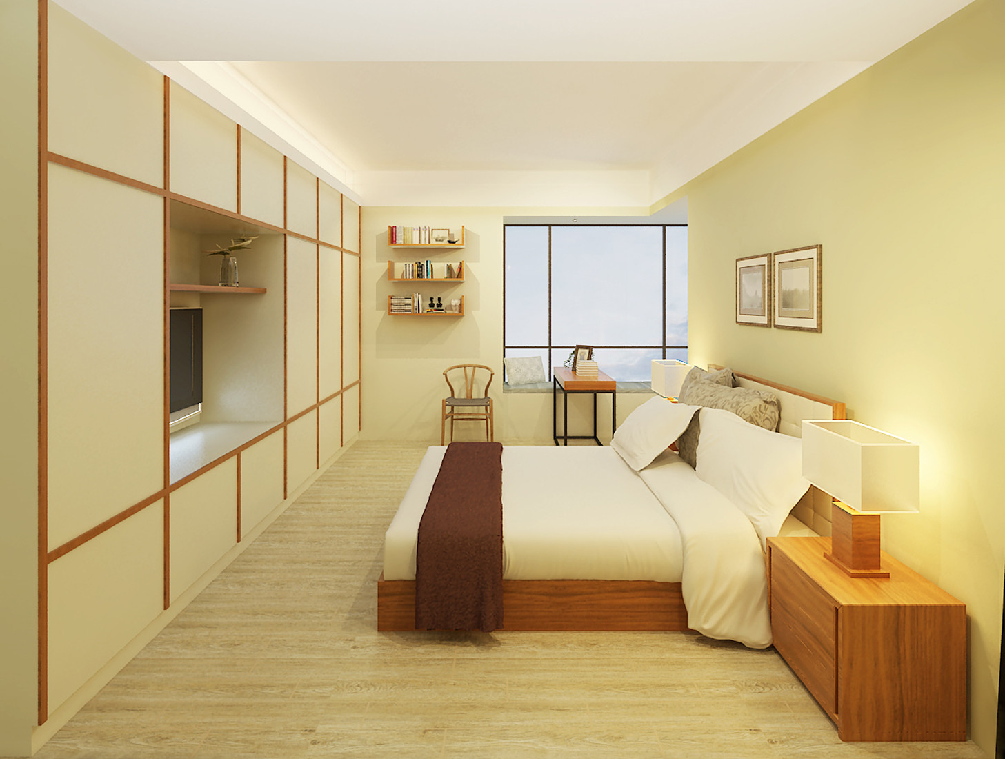 中式风格,15-20万装修,四房装修,140平米以上装修,卧室,衣柜,米色