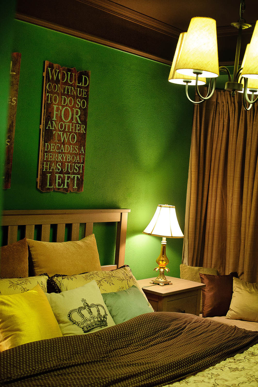 二居室装修,70平米装修,15-20万装修,卧室,窗帘,灯具,卧室背景墙,混搭风格,绿色