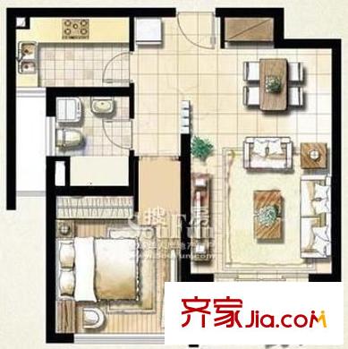 都市宜家户型图户型图 1室2厅1卫1厨