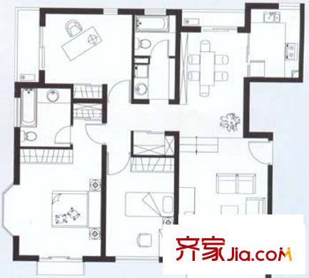 都市宜家户型图3室2厅2卫1厨