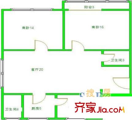 上海 九州家园2室 户型图