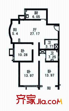 九州家园户型图3室2厅2卫1厨