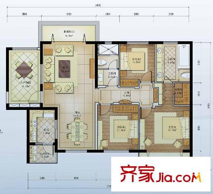 中信山语湖4E-03户型 3室2厅2卫1厨