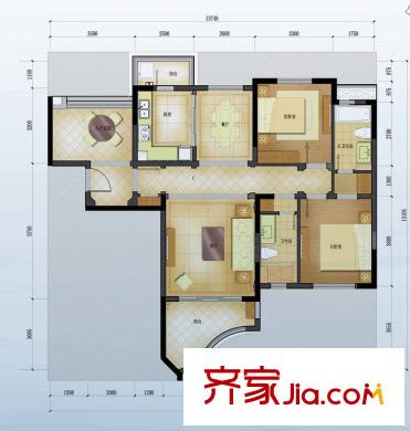 中信山语湖5C1-01户型 2室2厅2卫1厨