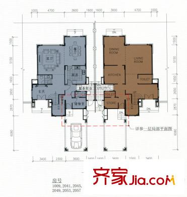 海逸豪庭御峰a户型一层平面图 5室2厅5卫1厨