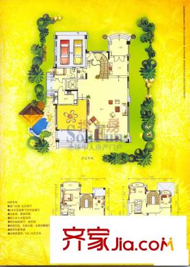 佛奥棕榈园户型图B型环湖别墅 6室3厅5卫1厨