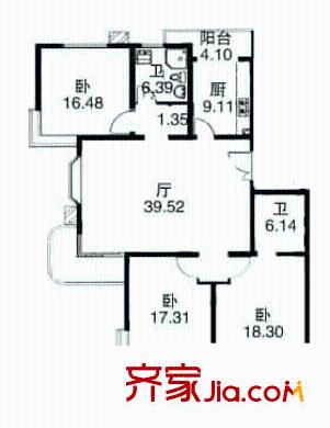 明丰佳园户型图3室2厅2卫1厨