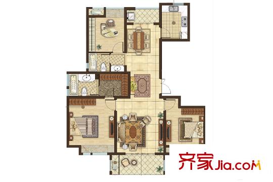 唐镇壹号D户型 3室2厅2卫1厨