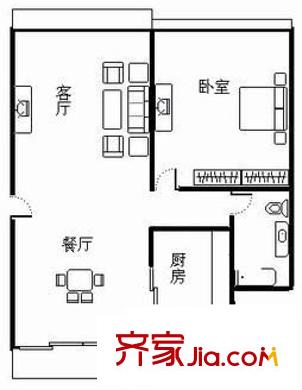 万科金色雅筑户型图户型图 1室2厅1卫1厨