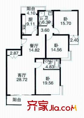 明丰佳园户型图3室2厅2卫1厨