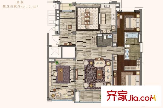 融创盛世滨江洋房顶层复式5F户型 4室5厅4卫1厨