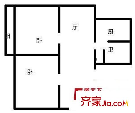 东陆新村五街坊 2室 户型图