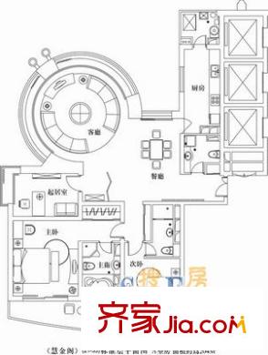 盛大金磐户型图慧金阁A型 2室2厅3卫1厨