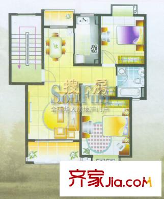 华邦佳苑户型图F1型 2室2厅1卫1厨
