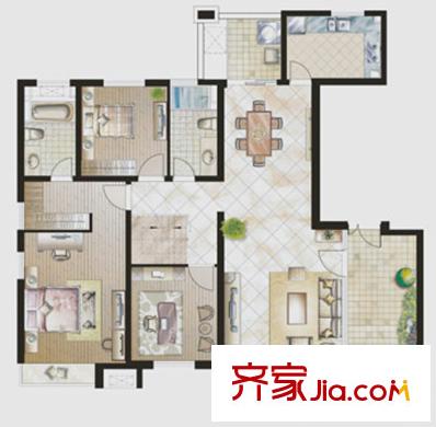 万源城朗郡户型图尊誉四房1层户型图 4室3厅3卫1厨