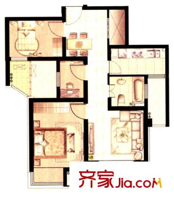 万源城尚郡户型图韵味三房 3室2厅1卫1厨