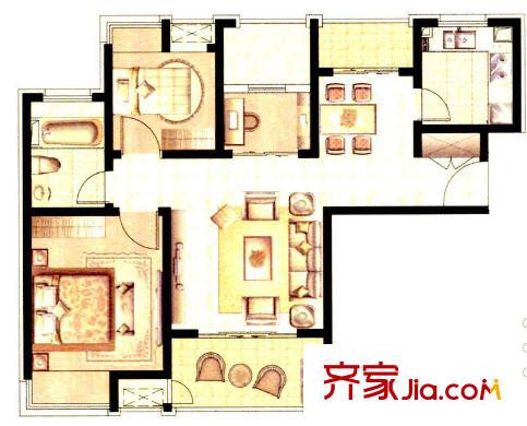 万源城尚郡户型图摩登三房 3室2厅1卫1厨