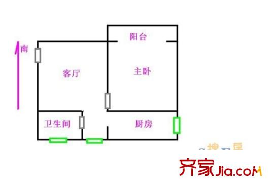 九歌茗园户型图户型图 1室2厅1卫1厨