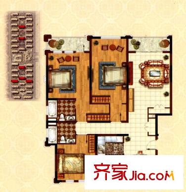 浦江颐城晶寓户型图三楼户型图 3室2厅2卫1厨
