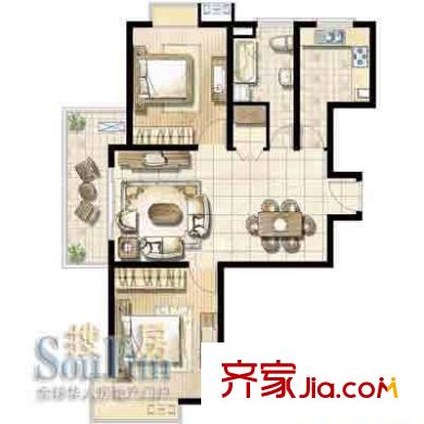 紫兰苑二期U品户型图10号楼 3室2厅2卫1厨