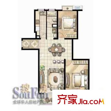紫兰苑二期U品户型图11号楼 3室2厅2卫1厨