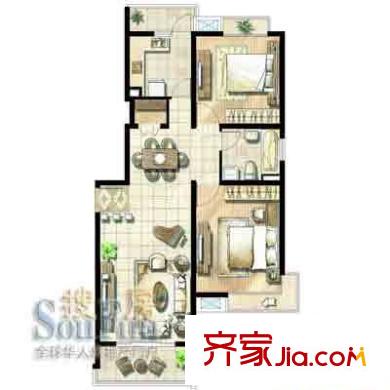 紫兰苑二期U品户型图11号楼 3室2厅2卫1厨