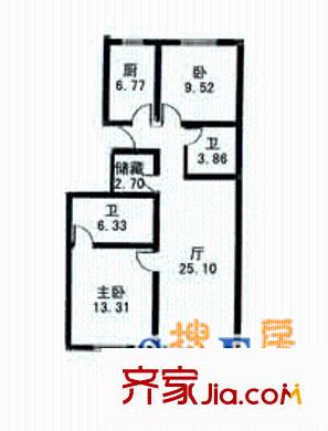 新梅花苑户型图户型图 2室1厅2卫1厨