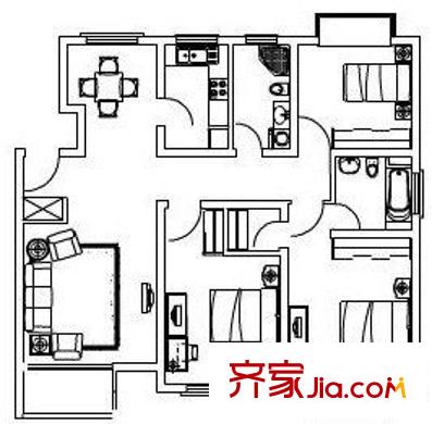 证大家园三期户型图户型图 3室2厅2卫1厨