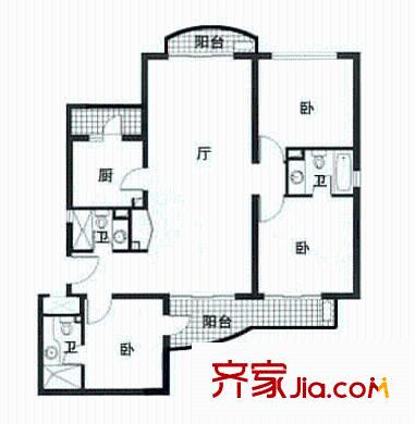 上海康城户型图户型图 3室2厅2卫2厨