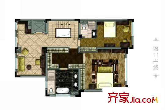 宝华源墅天地墅241平联排边套地上二层 3室2厅2卫