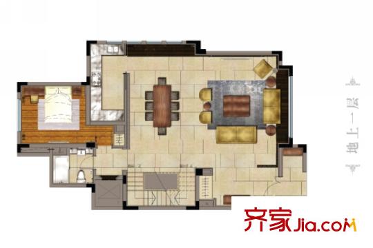 宝华源墅世家墅198平叠加中套下叠地上一层 1室2厅1卫