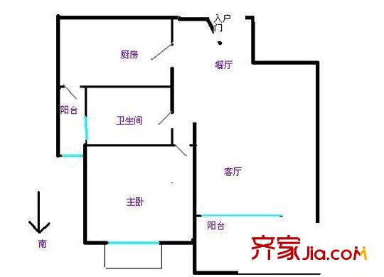 慧芝湖花园三期户型图户型图 1室2厅1卫1厨