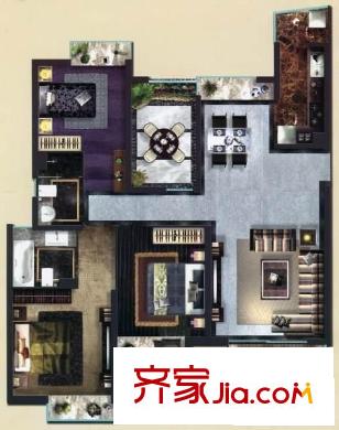 慧芝湖花园三期户型图户型图 3室1厅1卫1厨