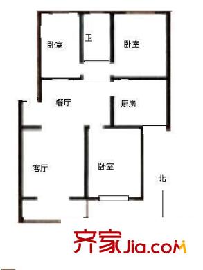 静安新城五区户型图户型图 3室1厅1卫1厨