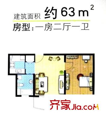东方城市绿洲户型图一室户型 1室2厅1卫1厨