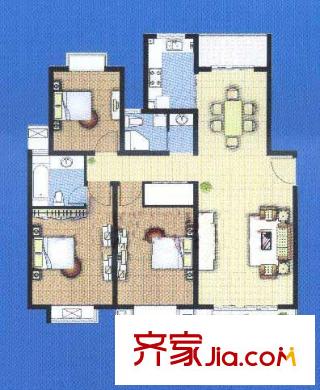 东方城市绿洲户型图户型图 3室2厅1卫1厨