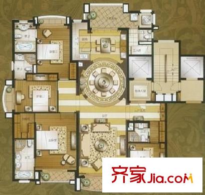 地杰国际城户型图户型图 4室2厅2卫1厨