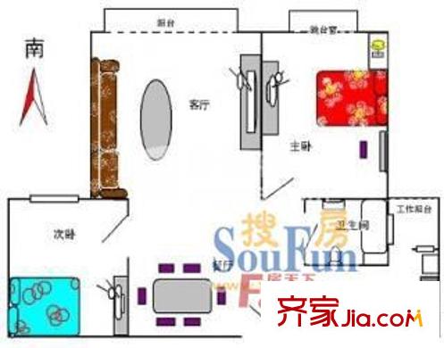 浦润苑(闵行)户型图户型图 2室1厅1卫1厨