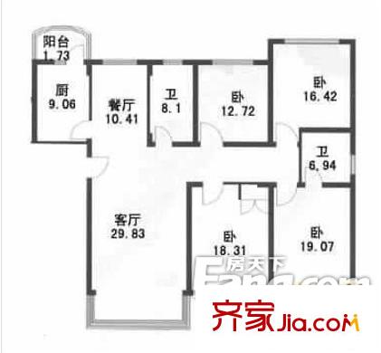 瀚盛家园户型图户型图 4室2厅2卫1厨