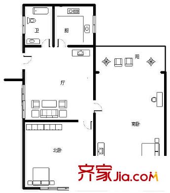 上南十村户型图 户型图 2室1厅1卫1厨