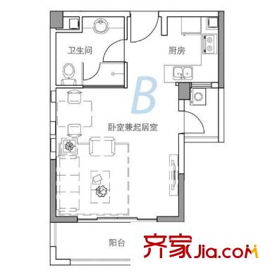 柏林春天户型图户型图 1室1厅1卫1厨