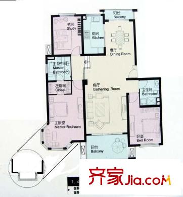 风度国际户型图户型图 3室2厅2卫1厨