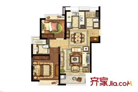 象屿大宁悦府A1户型图 2室2厅2卫1厨